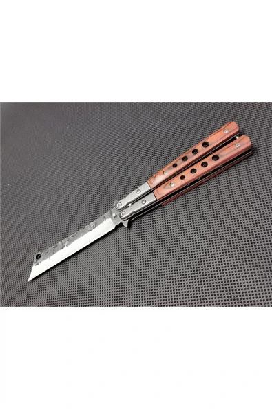 Süpertrend 21 cm Ahşap Saplı Damascus Kelebek Kılıflı Kamp Çakısı
