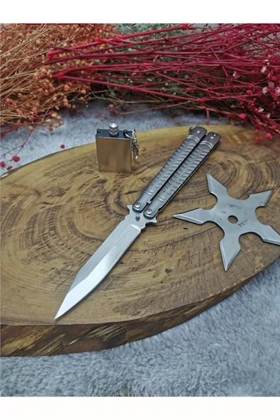 Süpertrend 3 Parça Gümüş Renk Kelebek Paslanmaz Çelik  Çakı Seti