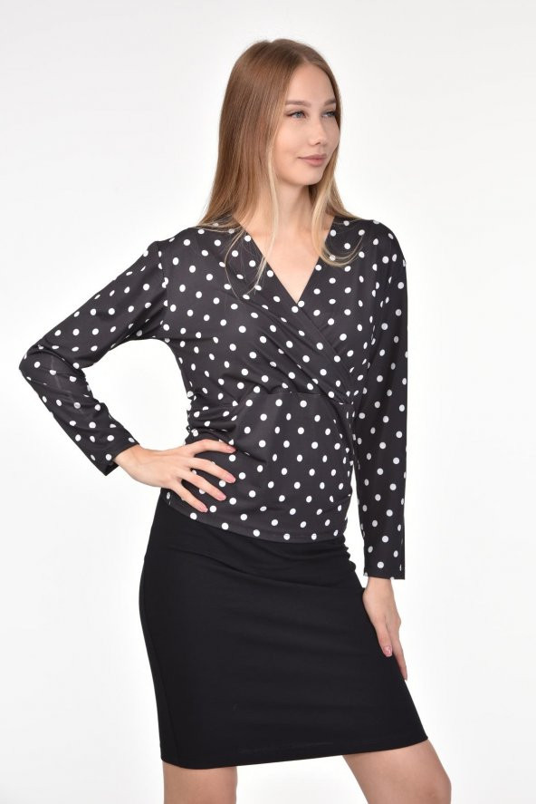 DRR Moda Mikro Kumaş V-Yaka Yıldız Desenli Bluz - 6