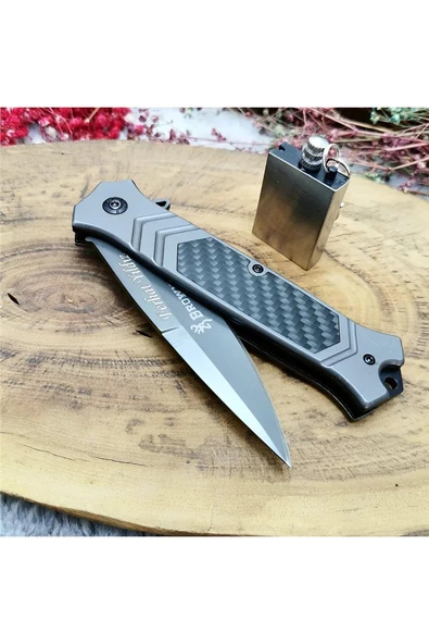 Süpertrend 22 cm komple çelik otomatik browning bıçak yanında zippo kibrit ile birlikte