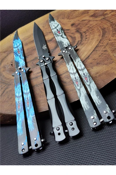 Süpertrend 21 cm 3 lü Kurt Desenli ve Siyah Kamp Çakı Seti - 2
