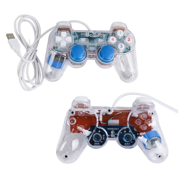Ayt Powermaster UCOM-704 Kablolu Double Shock Joypad Oyun Kolu Gamepad Şeffaf Işıklı Pc Bilgisayar Konsolu - 5