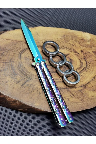 Kruvazör 21 cm Kelebek Paslanmaz Çelik Çakı ve  Katlanır Parmak Yüzük İle Beraber 5004586607