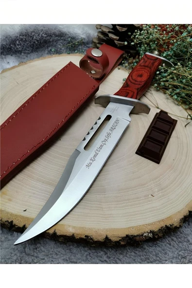 Kruvazör 31 cm çelik ahşap kabzeli deri kılıflı cam kırma aparatlı RAMBO 3 yanında çikolata çakmak ile birlikte