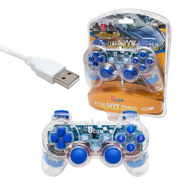 Ayt Powermaster UCOM-704 Kablolu Double Shock Joypad Oyun Kolu Gamepad Şeffaf Işıklı Pc Bilgisayar Konsolu - 3