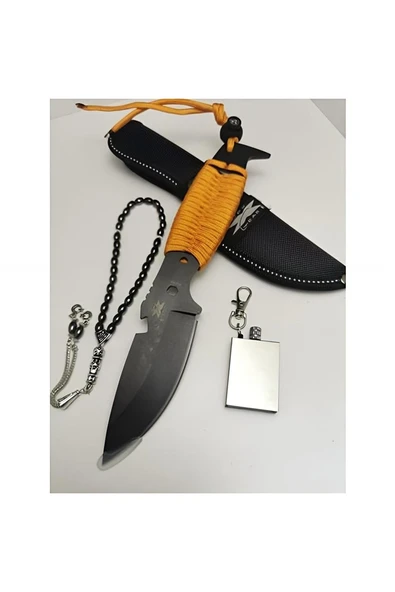 Kruvazör Dpx Gear 23 cm Siyah Ipli Çelik Av Kamp Çakısı Hediyeli