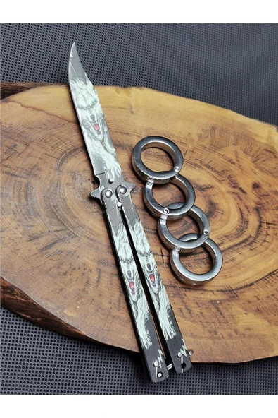 Kruvazör 21 cm Kelebek Paslanmaz Çelik Çakı ve  Katlanır Parmak Yüzük İle Beraber 5004586602