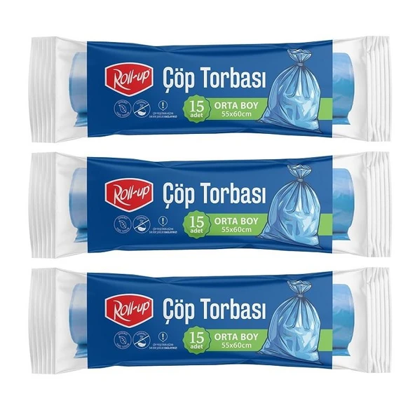 Süpertrend  Roll-up Çöp Torbası Orta 55x60cm 15 Adet X 3 Paket