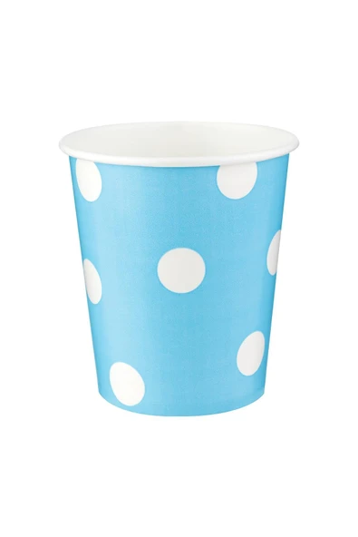 Süpertrend  Roll-up Karton Bardak Beyaz Puantiyeli Açık Mavi 200cc-8oz 8li