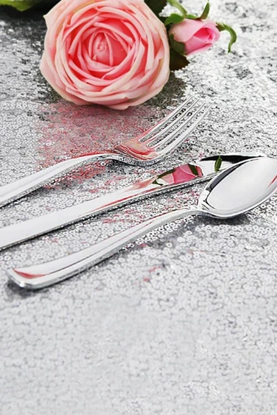 Süpertrend  Roll-up 54 Parça Metal Görünümlü Plastik Çatal Bıçak Kaşık Set