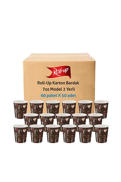 Süpertrend  Roll-up Karton Bardak 7 Oz Cafe Baskılı Kahverengi 3000 Adet