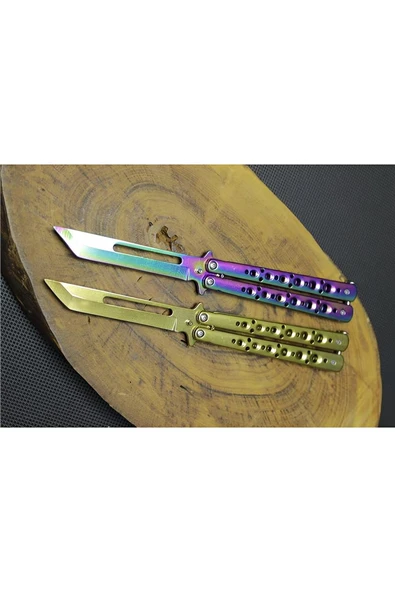 Kruvazör 21 cm Gökkuşağı ve Gold Renk 2 Adet Tanto Kelebeği Set