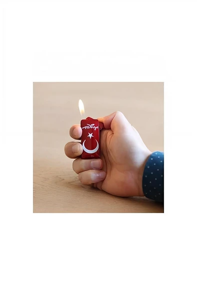 Süpertrend Kişiye Özel AY YILDIZ TEMALI KIRMIZI-BEYAZ RENK MANYOTORLU METAL ÇAKMAK - 2