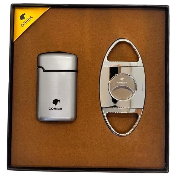 Süpertrend Cohiba Üç Torch Çakmak Kesici İkili Gunmetal Puro Seti CST0215
