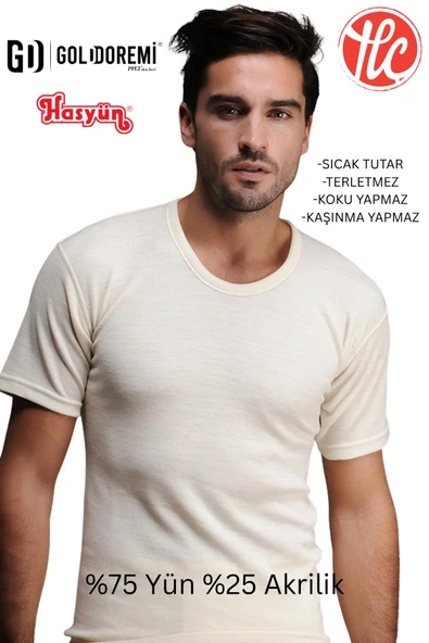 Hasyün Erkek Büyük Beden %75 Yün Ter Emici Kaşındırmaz Kısa Kol Üst İçlik ürün görseli 1