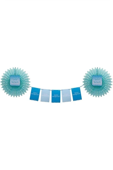 Süpertrend 1st Birthday Paper Fan Set - Blue