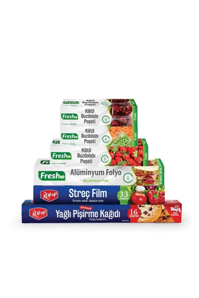 Kruvazör  Roll-up Pişirme Kağıdı- Streç Film - Alüminyum Folyo - Buzdolabı Poşeti Ekonomik Mutfak Seti