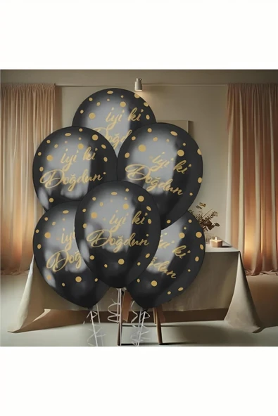 Kruvazör Altın İyi Ki Doğdun Baskılı Siyah Krom Balon 12"