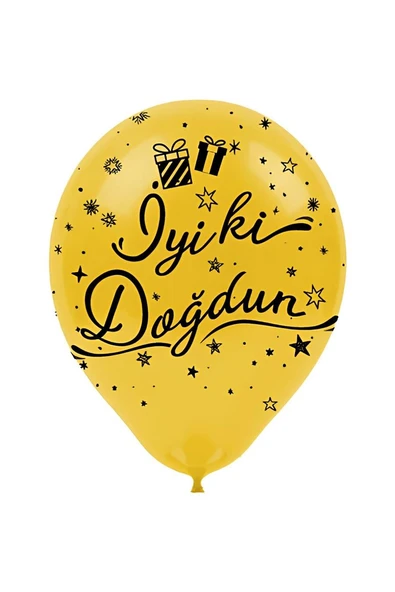 Süpertrend Siyah İyi Ki Doğdun Baskılı Metalik Altın Balon 12" - 2
