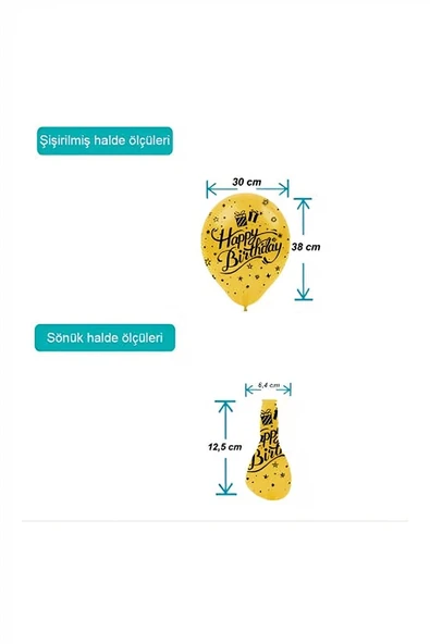 Süpertrend Siyah Happy Birthday Baskılı Metalik Altın Balon 12" - 3