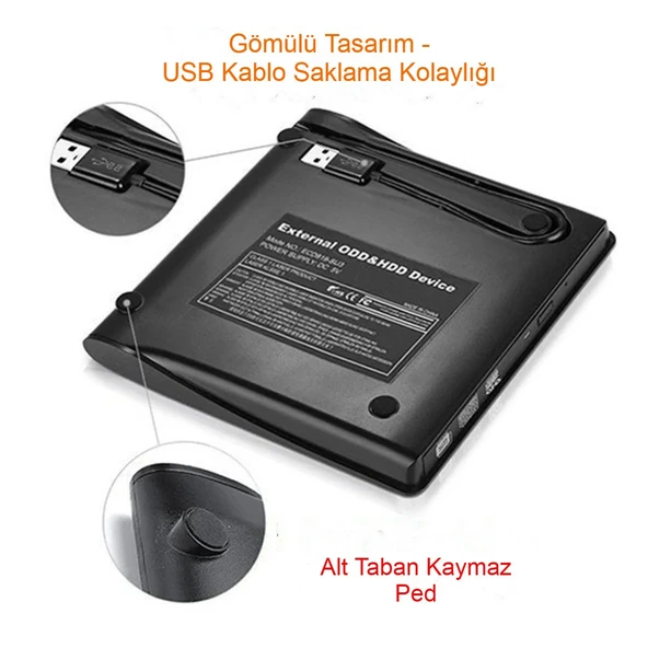 Harici USB 3.0 DVD RW Sürücü Tak Çalıştır Film Oyun Müzik Hızlı Yazdırma Okuma Windows Mac Linux - 2