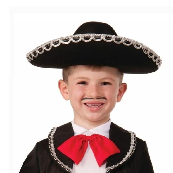 Süpertrend Gümüş Renk Şeritli Meksika Mariachi Latin Şapkası 55 cm Çocuk