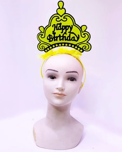 Süpertrend Happy Birthday Neon Sarı Renk Doğum Günü Tacı 24x15 cm