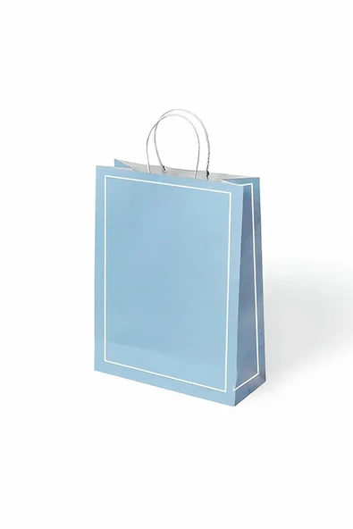 Kruvazör Mavi Makaron Büküm Saplı Kraft Çanta 25x31cm