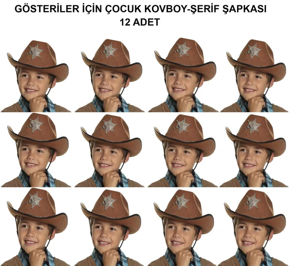 Süpertrend Kovboy Şerif Şapkası Kahve 12 Adet - Kostüm, Parti ve Gösteri Şapkası