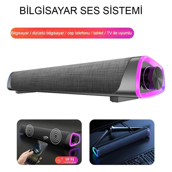 Bluetooth Hoparlör V8 Soundbar Güçlü Bas Kablolu TV Bilgisayar Uyumlu 6W - 4