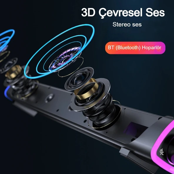 Bluetooth Hoparlör V8 Soundbar Güçlü Bas Kablolu TV Bilgisayar Uyumlu 6W - 3