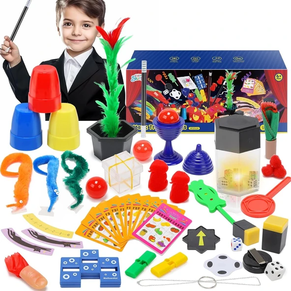 Süpertrend Sihirbazlık Seti - İllüzyon Oyunları Full Set -Kupa-çoğalan zar-Baston-Tombala-çiçek-5 Parça