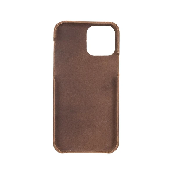Apple iPhone 12 Pro Uyumlu Deri Arka Kapak F360 G2 Antik Kahve - 3