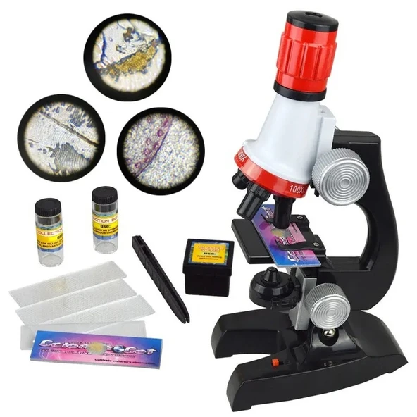 Eğitici Çocuk Mikroskop Kiti 100X 400X 1200X Zoom LED Işıklı Bilimsel Keşif Seti 12 Biyolojik Örnek - 7