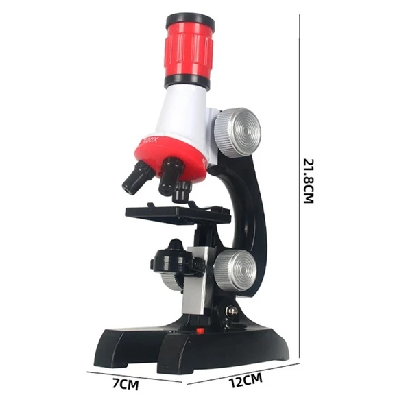 Eğitici Çocuk Mikroskop Kiti 100X 400X 1200X Zoom LED Işıklı Bilimsel Keşif Seti 12 Biyolojik Örnek - 3