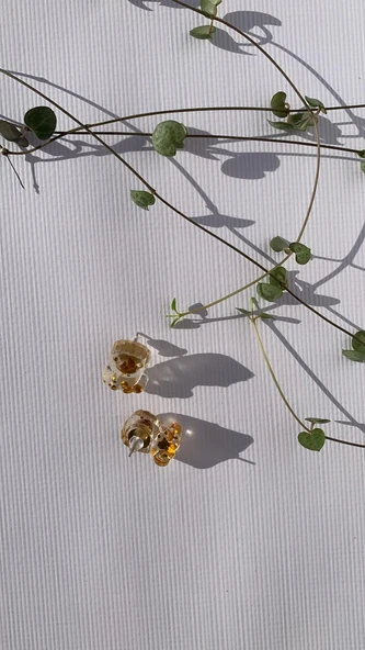 Şeffaf Gold Glitter Süslemeli Aslan Şekil Gold Aksesuarlı Epoksi Küpe El Yapımı Hediyelik - 5