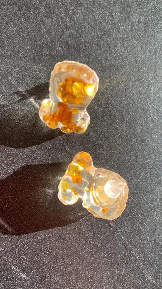 Şeffaf Gold Glitter Süslemeli Aslan Şekil Gold Aksesuarlı Epoksi Küpe El Yapımı Hediyelik - 6