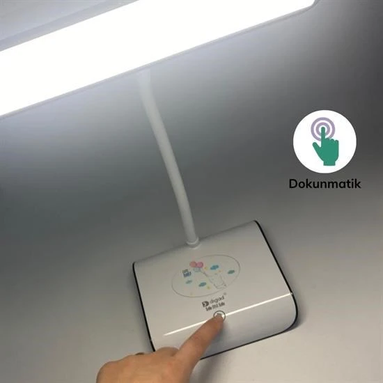 BUFFER Şarjlı Oynar Esnek Başlıklı Dokunmatik 3 Farklı Modda Yanan Kaymaz Taban LED Masa Lambası - 5