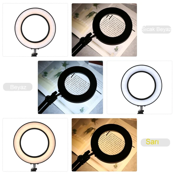 Katlanabilir Büyüteç Çok İşlevli 5/ 8X Işıklı LED Aydınlatmalı Masa Lambası USB Bağlantılı - 8