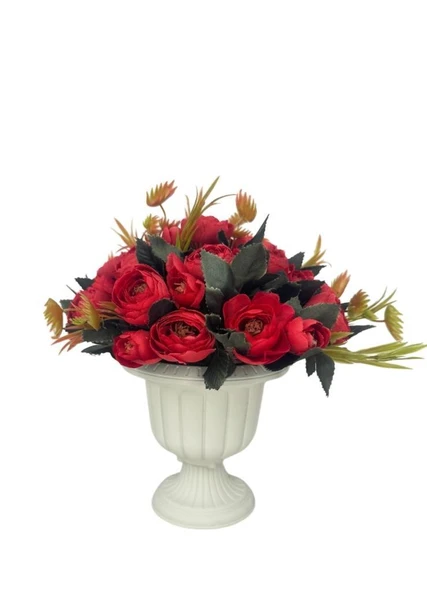 Nettenevime Yapay Çiçek Krem Antik Saksıda Kırmızı Erengül 23cm ürün görseli 1