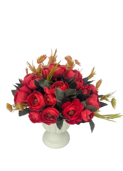 Nettenevime Yapay Çiçek Krem Antik Saksıda Kırmızı Erengül 23cm - Resim 2
