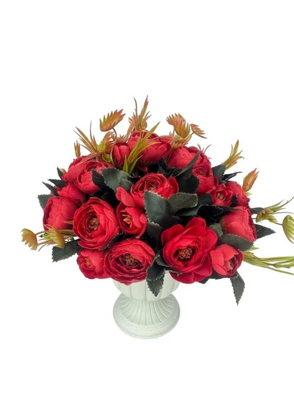 Nettenevime Yapay Çiçek Krem Antik Saksıda Kırmızı Erengül 23cm - Resim 3