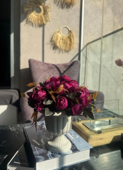 Nettenevime Yapay Çiçek Krem Antik Saksıda Mor Erengül 23cm - Resim 7