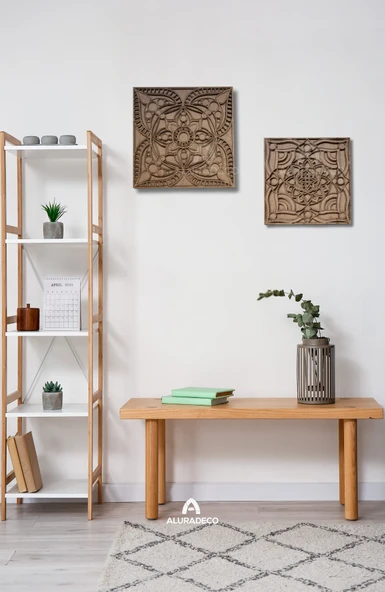 Aluradeco 2'li Damla Çemberi ve Çiçek Açan Mandala Ahşap Duvar Dekoru