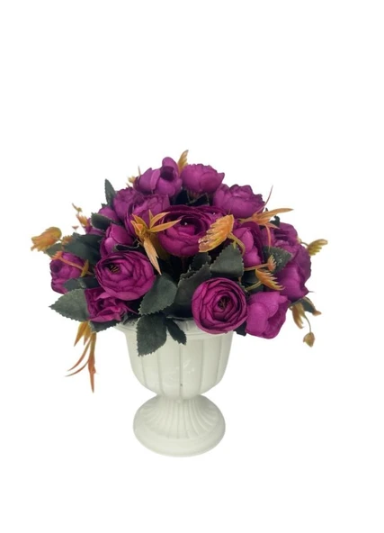 Nettenevime Yapay Çiçek Krem Antik Saksıda Mor Erengül 23cm - Resim 2