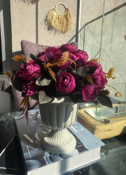 Nettenevime Yapay Çiçek Krem Antik Saksıda Mor Erengül 23cm - Resim 6