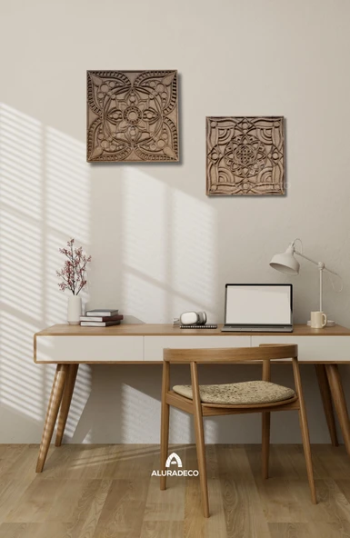 Aluradeco 2'li Damla Çemberi ve Çiçek Açan Mandala Ahşap Duvar Dekoru - 5