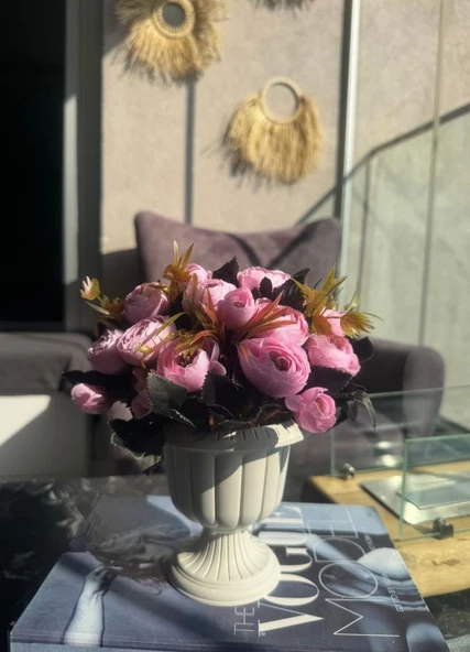 Nettenevime Yapay Çiçek Krem Antik Saksıda Pembe Erengül 23cm - Resim 4