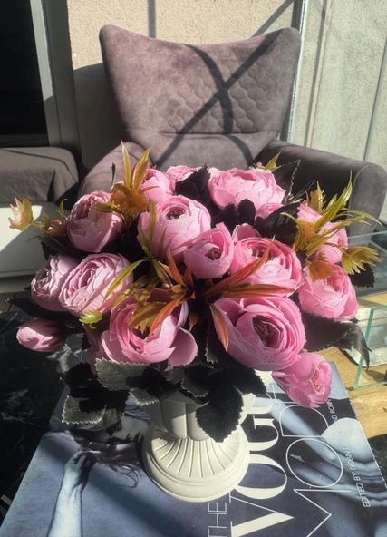 Nettenevime Yapay Çiçek Krem Antik Saksıda Pembe Erengül 23cm - Resim 3