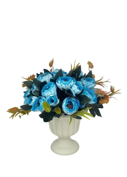 Nettenevime Yapay Çiçek Krem Antik Saksıda Mavi Erengül 23cm